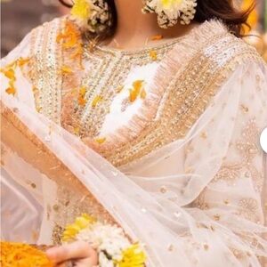 Pakistani chiffon embroidered Long Sleeve Crew Neck Bridal Dress